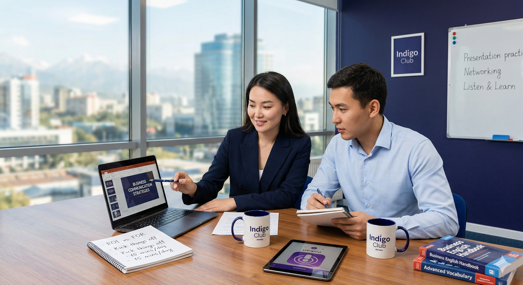 Студенты изучают деловой английский в образовательном центре Indigo Club в Алматы.